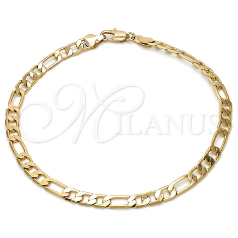 Tobillera Básica 5.222.014.10 Oro Laminado, Diseño de Figaro, Pulido, Tono Dorado (Calibre 140, Grosor 05.3 MM, 10 Pulgadas de Largo)