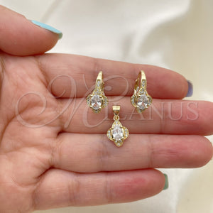 Juego de Arete y Dije de Adulto 10.195.0020 Oro Laminado, con Blanca Zirconia Cubica and Blanca Micro Pave, Pulido, Tono Dorado
