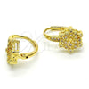 Arete Gancho Frances 02.195.0057 Oro Laminado, Diseño de Flor, con Micro Pave Blanca, Pulido, Tono Dorado