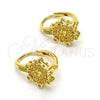 Arete Gancho Frances 02.195.0057 Oro Laminado, Diseño de Flor, con Micro Pave Blanca, Pulido, Tono Dorado