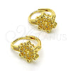 Arete Gancho Frances 02.195.0057 Oro Laminado, Diseño de Flor, con Blanca Micro Pave, Pulido, Tono Dorado