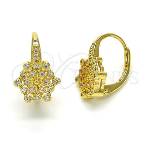 Arete Gancho Frances 02.195.0057 Oro Laminado, Diseño de Flor, con Blanca Micro Pave, Pulido, Tono Dorado