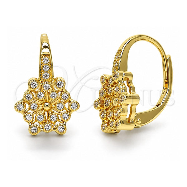 Arete Gancho Frances 02.195.0057 Oro Laminado, Diseño de Flor, con Micro Pave Blanca, Pulido, Tono Dorado