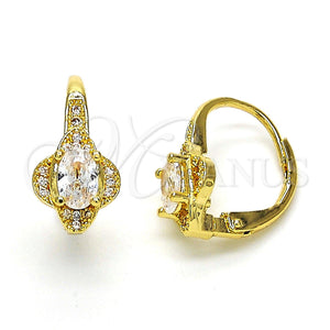 Arete Gancho Frances 02.195.0065 Oro Laminado, con Blanca Zirconia Cubica and Blanca Micro Pave, Pulido, Tono Dorado