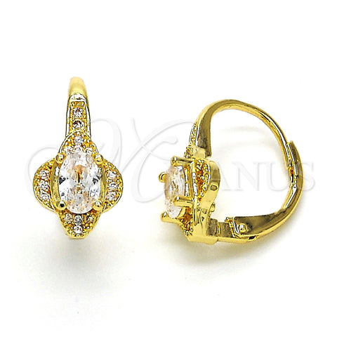 Arete Gancho Frances 02.195.0065 Oro Laminado, con Blanca Zirconia Cubica and Blanca Micro Pave, Pulido, Tono Dorado