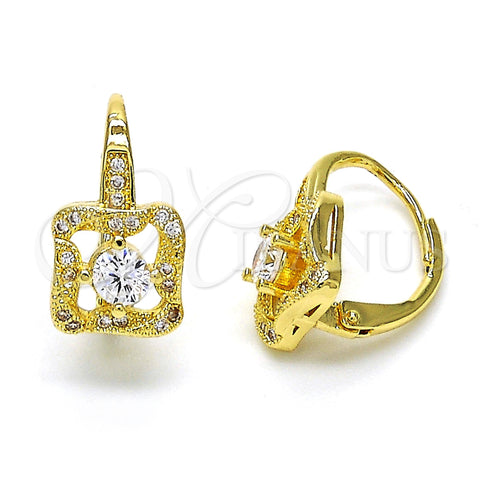 Arete Gancho Frances 02.195.0052 Oro Laminado, con Blanca Zirconia Cubica and Blanca Micro Pave, Pulido, Tono Dorado