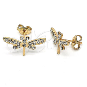 Arete Dormilona 02.59.0093 Oro Laminado, Diseño de Mariposa, con Blanca Cristal, Pulido, Tono Dorado