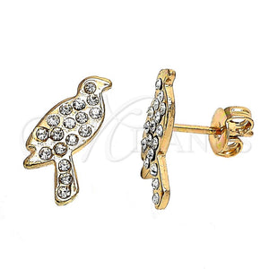 Arete Dormilona 02.59.0096 Oro Laminado, Diseño de Pajaro, con Blanca Cristal, Pulido, Tono Dorado
