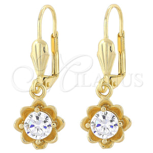 Arete Colgante 02.63.2448 Oro Laminado, Diseño de Flor, con Blanca Zirconia Cubica, Pulido, Tono Dorado
