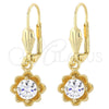 Arete Colgante 02.63.2448 Oro Laminado, Diseño de Flor, con Blanca Zirconia Cubica, Pulido, Tono Dorado