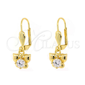 Arete Colgante 02.63.2449 Oro Laminado, Diseño de Mariposa, con Blanca Zirconia Cubica, Pulido, Tono Dorado