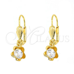Arete Colgante 02.63.2450 Oro Laminado, Diseño de Flor, con Blanca Zirconia Cubica, Pulido, Tono Dorado