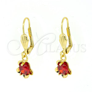 Arete Colgante 02.63.2450.1 Oro Laminado, Diseño de Flor, con Granate Zirconia Cubica, Pulido, Tono Dorado
