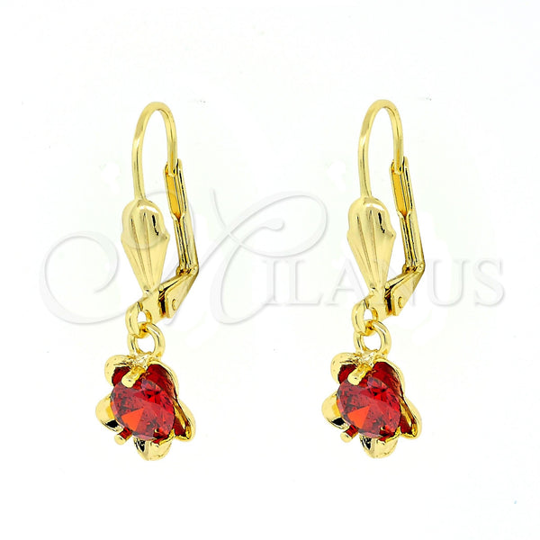 Arete Colgante 02.63.2450.1 Oro Laminado, Diseño de Flor, con Granate Zirconia Cubica, Pulido, Tono Dorado