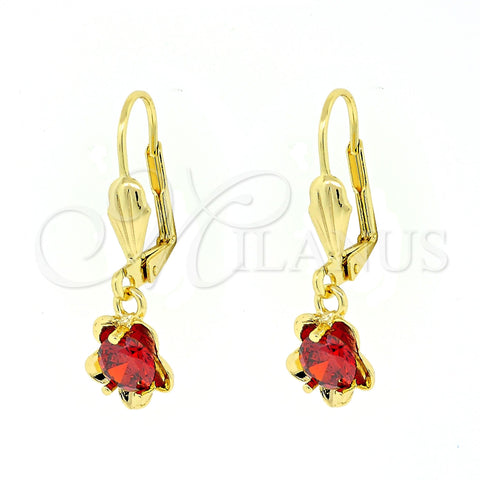 Arete Colgante 02.63.2450.1 Oro Laminado, Diseño de Flor, con Granate Zirconia Cubica, Pulido, Tono Dorado