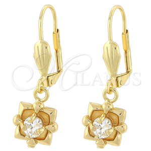 Arete Colgante 02.63.2452 Oro Laminado, Diseño de Flor, con Blanca Zirconia Cubica, Pulido, Tono Dorado