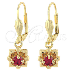 Arete Colgante 02.63.2452.1 Oro Laminado, Diseño de Flor, con Granate Zirconia Cubica, Pulido, Tono Dorado