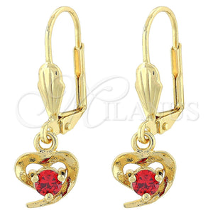 Arete Colgante 02.63.2454.1 Oro Laminado, Diseño de Corazón, con Granate Zirconia Cubica, Pulido, Tono Dorado