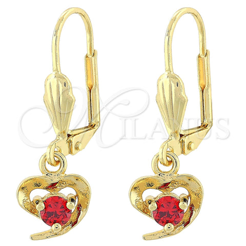 Arete Colgante 02.63.2454.1 Oro Laminado, Diseño de Corazón, con Granate Zirconia Cubica, Pulido, Tono Dorado