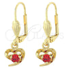 Arete Colgante 02.63.2454.1 Oro Laminado, Diseño de Corazón, con Granate Zirconia Cubica, Pulido, Tono Dorado