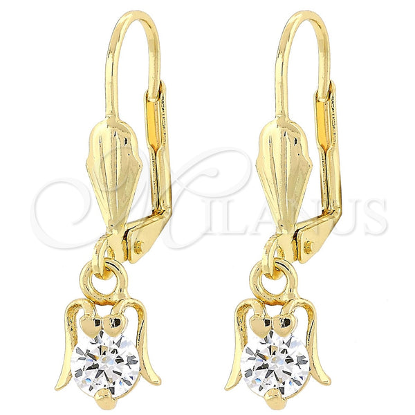 Arete Colgante 02.63.2457 Oro Laminado, Diseño de Mariquita, con Blanca Zirconia Cubica, Pulido, Tono Dorado