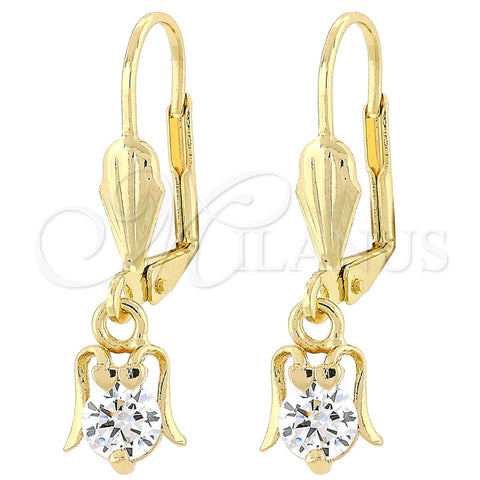 Arete Colgante 02.63.2457 Oro Laminado, Diseño de Mariquita, con Blanca Zirconia Cubica, Pulido, Tono Dorado