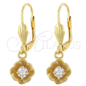 Arete Colgante 02.63.2458 Oro Laminado, Diseño de Flor, con Blanca Zirconia Cubica, Diamantado, Tono Dorado