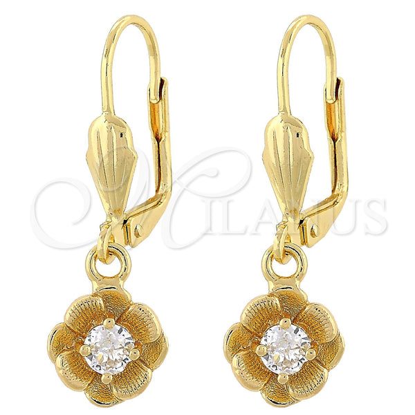Arete Colgante 02.63.2458 Oro Laminado, Diseño de Flor, con Blanca Zirconia Cubica, Diamantado, Tono Dorado