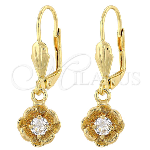 Arete Colgante 02.63.2458 Oro Laminado, Diseño de Flor, con Blanca Zirconia Cubica, Diamantado, Tono Dorado
