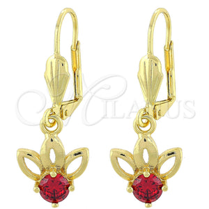 Arete Colgante 02.63.2456.1 Oro Laminado, Diseño de Flor, con Granate Zirconia Cubica, Pulido, Tono Dorado