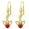 Arete Colgante 02.63.2456.1 Oro Laminado, Diseño de Flor, con Granate Zirconia Cubica, Pulido, Tono Dorado