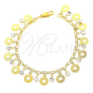 Pulsera de Dije 03.63.1170.07 Oro Laminado, con Blanca Zirconia Cubica, Diamantado, Tono Dorado (7 Inches Length)