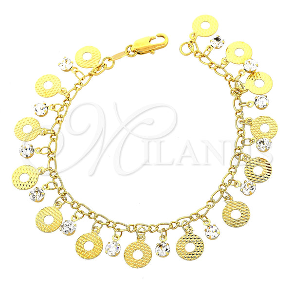 Pulsera de Dije 03.63.1170.07 Oro Laminado, con Blanca Zirconia Cubica, Diamantado, Tono Dorado (7 Inches Length)