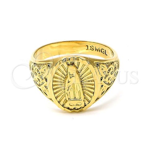 Anillo de Hombre 01.185.0003.11 Oro Laminado, Diseño de Guadalupe, Diamantado, Tono Dorado (Size 11)