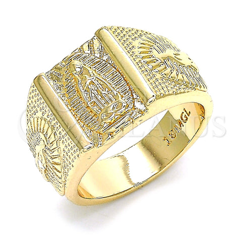Anillo de Hombre 01.185.0002.10 Oro Laminado, Diseño de Guadalupe, Diamantado, Tono Dorado (Size 10)