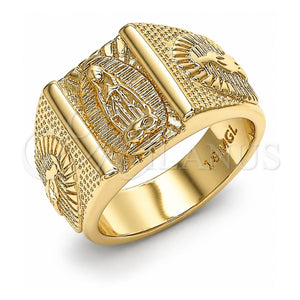 Anillo de Hombre 01.185.0002.12 Oro Laminado, Diseño de Guadalupe, Diamantado, Tono Dorado (Tamaño 12)