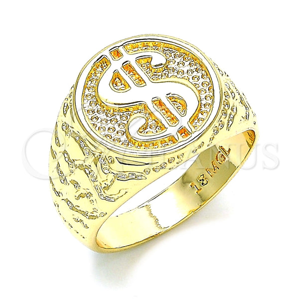Anillo de Hombre 01.185.0001.12 Oro Laminado, Diseño de Dinero, Pulido, Tono Dorado (Tamaño 12)