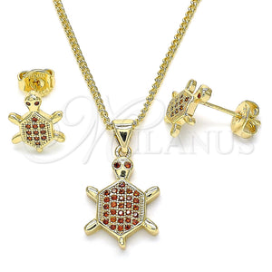 Juego de Arete y Dije de Adulto 10.156.0019.1 Oro Laminado, Diseño de Tortuga, con Granate Micro Pave, Pulido, Tono Dorado