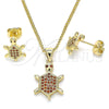 Juego de Arete y Dije de Adulto 10.156.0019.1 Oro Laminado, Diseño de Tortuga, con Granate Micro Pave, Pulido, Tono Dorado