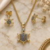 Juego de Arete y Dije de Adulto 10.156.0019.2 Oro Laminado, Diseño de Tortuga, con Micro Pave Zafiro Azul y Blanca, Pulido, Tono Dorado