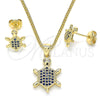 Juego de Arete y Dije de Adulto 10.156.0019.2 Oro Laminado, Diseño de Tortuga, con Zafiro Azul and Blanca Micro Pave, Pulido, Tono Dorado