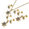Juego de Arete y Dije de Adulto 10.156.0019.2 Oro Laminado, Diseño de Tortuga, con Zafiro Azul and Blanca Micro Pave, Pulido, Tono Dorado