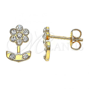 Arete Dormilona 02.59.0100 Oro Laminado, Diseño de Flor, con Blanca Cristal, Pulido, Tono Dorado