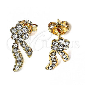 Arete Dormilona 02.59.0101 Oro Laminado, Diseño de Flor, con Blanca Cristal, Pulido, Tono Dorado