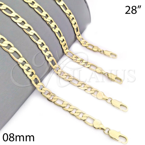 Gargantilla Basica 04.63.1187.28 Oro Laminado, Diseño de Figaro, Pulido, Tono Dorado (0.35 Gauge, 08 MM Thickness, 28 Inches Length)