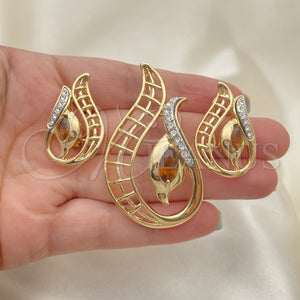 Juego de Arete y Dije de Adulto 10.91.0338 Oro Laminado, con Onix Negro Opal and Blanca Cristal, Pulido, Tono Dorado