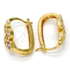 Argolla Pequeña 02.196.0019.15 Oro Laminado, Diseño de Flor, con Multicolor Zirconia Cubica, Pulido, Tono Dorado
