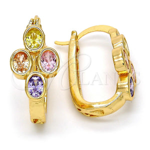 Argolla Pequeña 02.196.0019.15 Oro Laminado, Diseño de Flor, con Multicolor Zirconia Cubica, Pulido, Tono Dorado