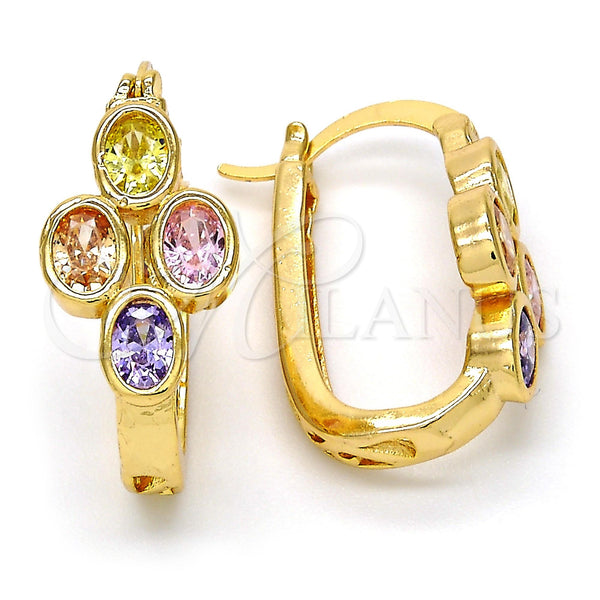 Argolla Pequeña 02.196.0019.15 Oro Laminado, Diseño de Flor, con Multicolor Zirconia Cubica, Pulido, Tono Dorado