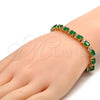 Pulsera Tennis 03.206.0004.3.07 Oro Laminado, Diseño de Cluster, con Zirconia Cubica Verde y Blanca, Pulido, Tono Dorado (Grosor 06 MM, 7 Pulgadas de Largo)